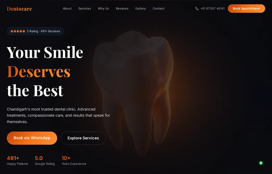 Dentocare clinic website built by Webgrove — Dental clinic · Chandigarh