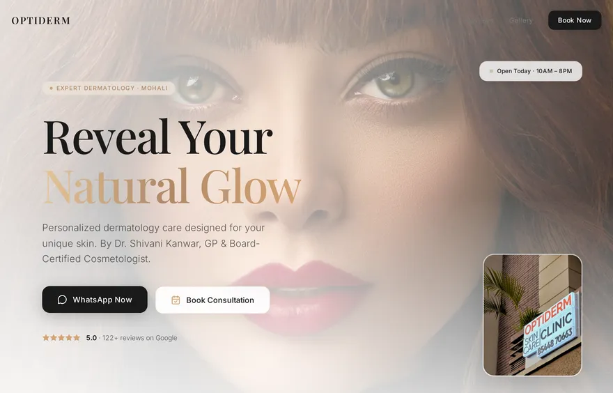 Optiderm clinic website built by Webgrove — Skin clinic · Mohali